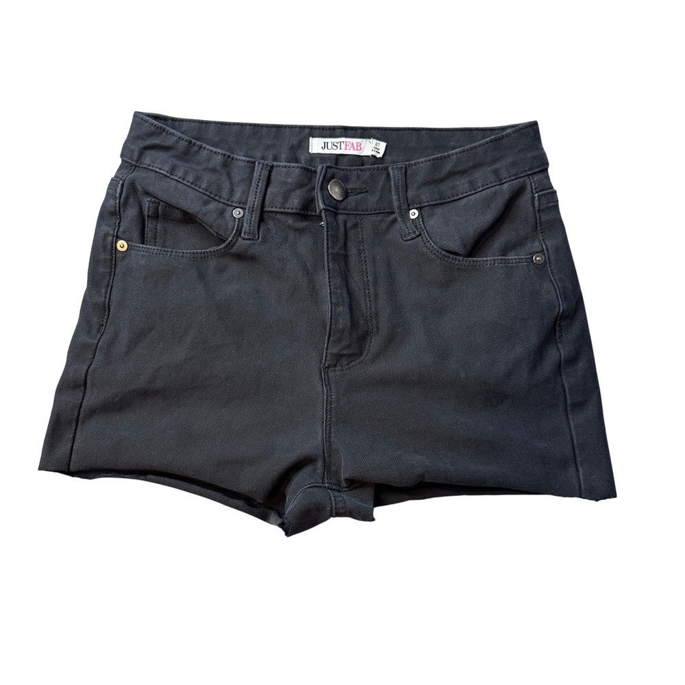 JustFab Denim Shorts Womens 27 Black High Waisted Raw Hem Cut Off 5-Pocket